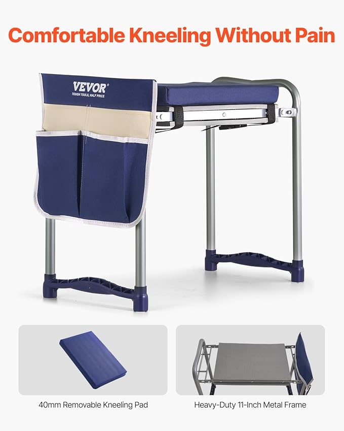 VEVOR Large Folding Garden Kneeler and Seat Heavy Duty, Widened 10" EVA Foam Pad, Portable Garden Stool with Tool Bags, Gardening Bench to Relieve Knee & Back Pain, Gifts for Seniors, Women, Parents VEVOR