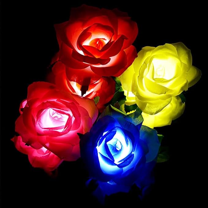 Outdoor Realistic Solar Powered Rose Flower Lights Stake,2 Pack 10 Rose Solar Garden Decorative Waterproof Lights for Backyard Patio Pathway Xmas Decoration-Blue GONIMY