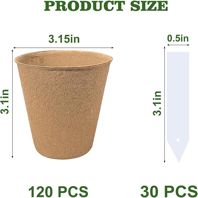 Biodegradable Peat Pots for Seedling - 120 Pack 3.15 inch Biodegradable Plant Seed Starters Kits with 30 Plant Labels, Garden Germination Nursery Pots for Flower Vegetable Seed Germination INCIKITI
