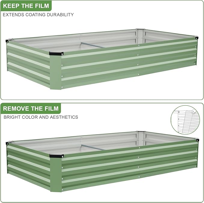 Galvanized Raised Garden Bed Outdoor | Metal Raised Garden Bed for Gardening 2Pack | Large Planter Box for Vegetables Flowers Fruits | Easy Assembly & Safety Design Flower Beds 6x3x1ft Olive Green Zettfuly