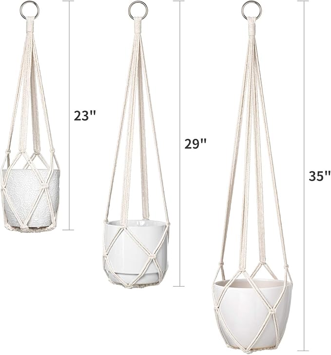 Dahey Macrame Plant Hanger Set of 3 with Hooks Indoor Hanging Planter Basket 35"/29"/23" Handmade Woven Cotton Rope Flower Pot Crochet Plant Holder Stand for Boho Home Decor No Tassels,Beige Dahey