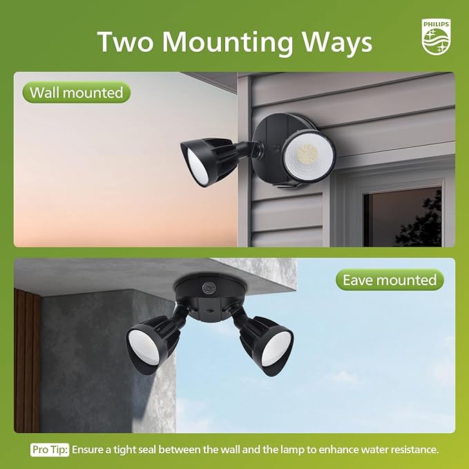 Philips Dusk to Dawn 44W 3500LM LED Security Flood Lights Outdoor, 5000K Daylight, Wet Location, Dual Adjustable Heads Aluminum Wall Light for Yard Garage Porch PhilipsLightingLED