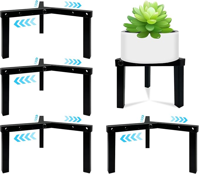 4 Pcs Three Legs Adjustable Metal Plant Stand for 5"-10" Plant Pot – Indoor & Outdoor (Black, 4 Pack) DDPow
