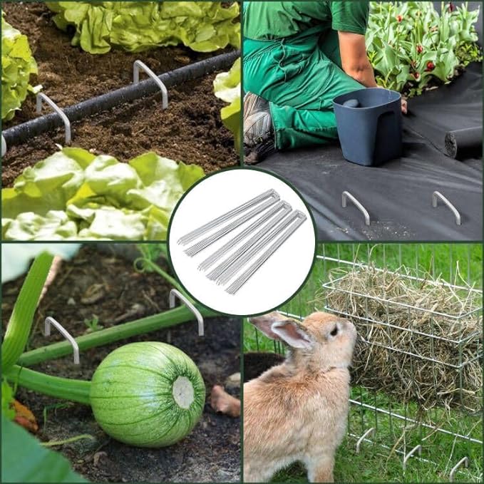 FEED GARDEN 10 Inch 50 Pack Galvanized Landscape Staples 11 Gauge Anti-Rust Garden Stakes Landscaping Fabric SOD Pins Yard Stakes for Weed Barrier Fabric FEEDGARDEN
