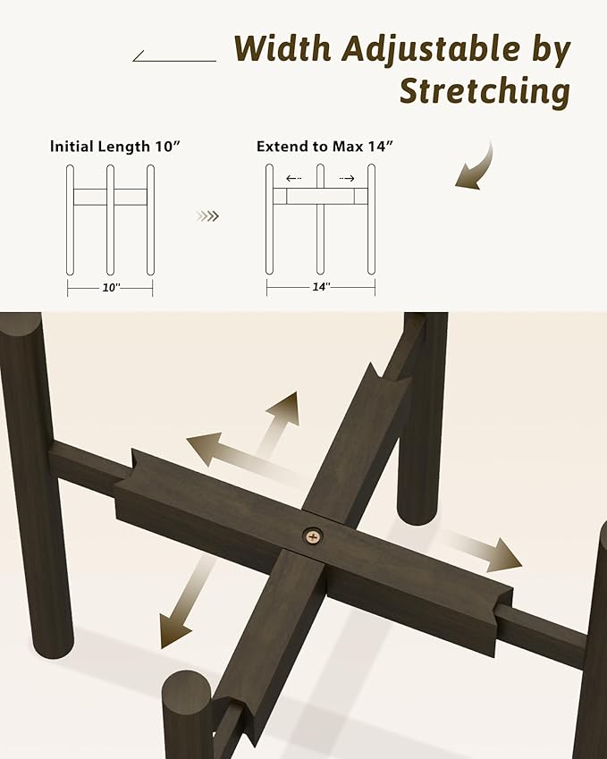 Adjustable Plant Stand Indoor, Bamboo Plant Stand Fits 8 9 10 11 12 Inches, Small Corner Planter Holder for Indoor Plants, Single Floor Plant Stands for Living Room Balcony, Tea Brown Tall Gentingbro
