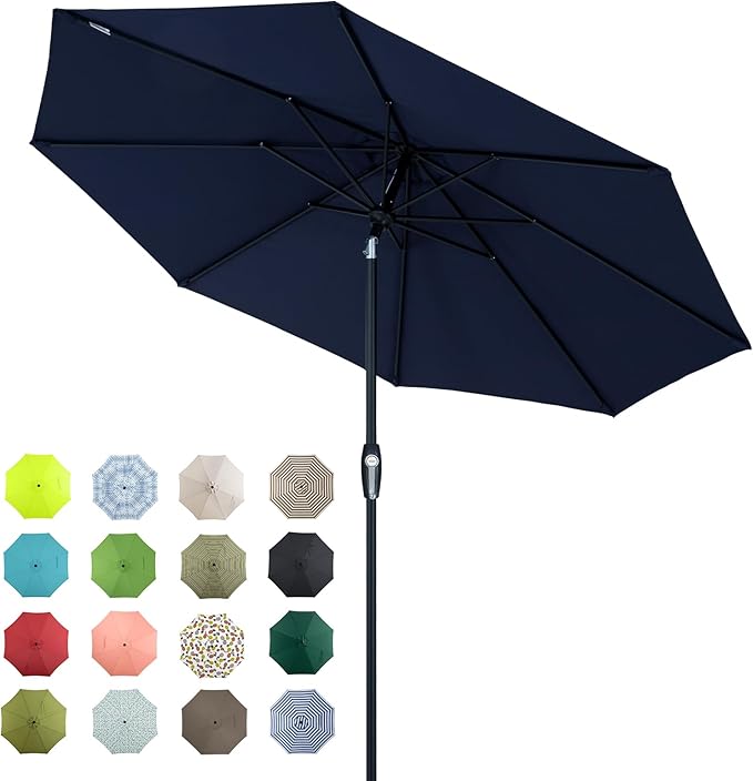 Tempera Patio Market Outdoor Table Umbrella with Auto Tilt and Crank, Large Sun Umbrella with Sturdy Pole & Fade Resistant Canopy, Easy to Set TemperaPatioLife