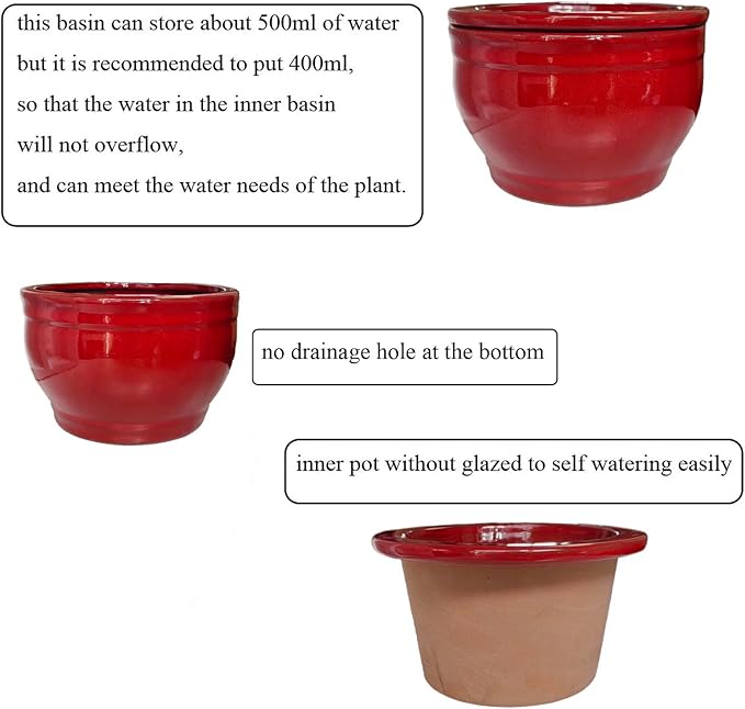 African Violet Pots Self Watering Round Ceramic Violet Pot (red, 6 inch) Dphagesy
