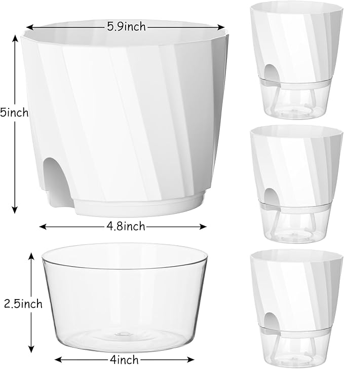 KIMCHOMERSE Self Watering Plant Pots, 6 Inch Plant Pots White, 3 Pack Flowers Pot Indoor Planter Pots with Tray for Spider Plant, Orchid, African Violet KIMCHOMERSE