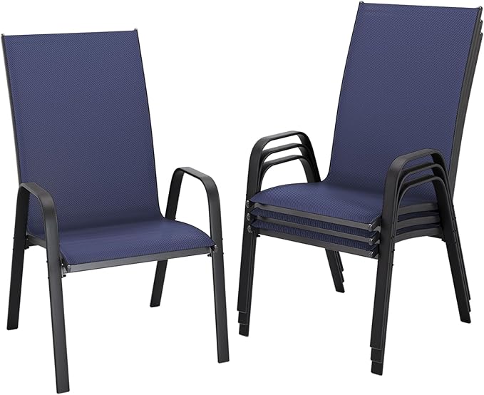 JEAREY Patio Dining Chairs Set of 4, Outdoor Stackable Dining Furniture Set, All Weather Dining Set for Lawn, Garden, Backyard, Poolside, Navy Blue JEAREYOutdoorsCollection