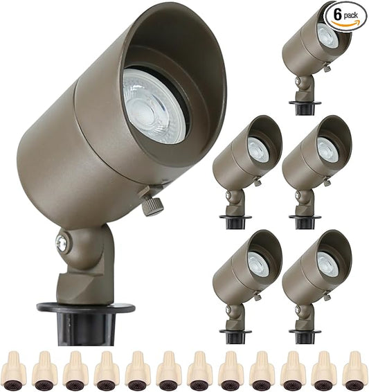 Lumina Lighting® 5W Landscape Lighting 12V Landscape Lights Low Voltage Landscape Spotlights Warm White Waterproof Outdoor Replaceable LED Bulb for Garden,Lawn,Porch,Patio and Yard (Bronze) (6-Pack) LuminaLighting%C2%AE