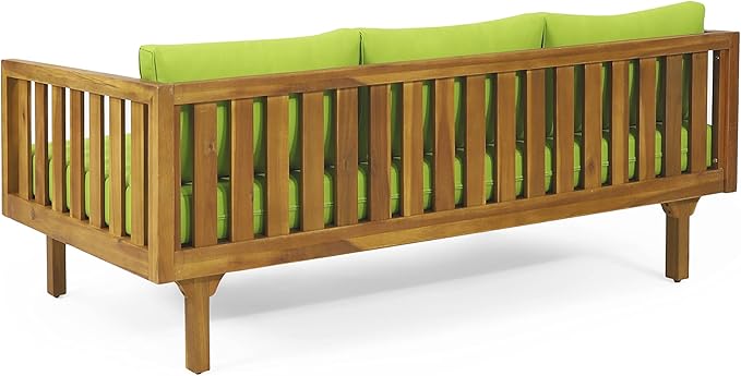 Claremont Outdoor 3 Seater Daybed with Cushions - Acacia Wood - Teak/Green ChristopherKnightHome