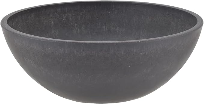 PSW Pot Collection M30DC 12-inch Plastic/Stone/Wood Composite Low Bowl Planter – No Drainage Hole (Drillable), Shallow Indoor/Outer Pot for Succulents, Bonsai, Fairy Gardens, Herbs, Dark Charcoal PSW