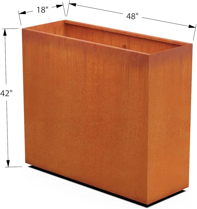 Plantercraft Large Rectangular Planters for Outdoor Plants - 42" Tall Extra Large Outdoor Planters for Privacy Screen | 48x18 Corten Steel Planter Box, Made in USA Plantercraft