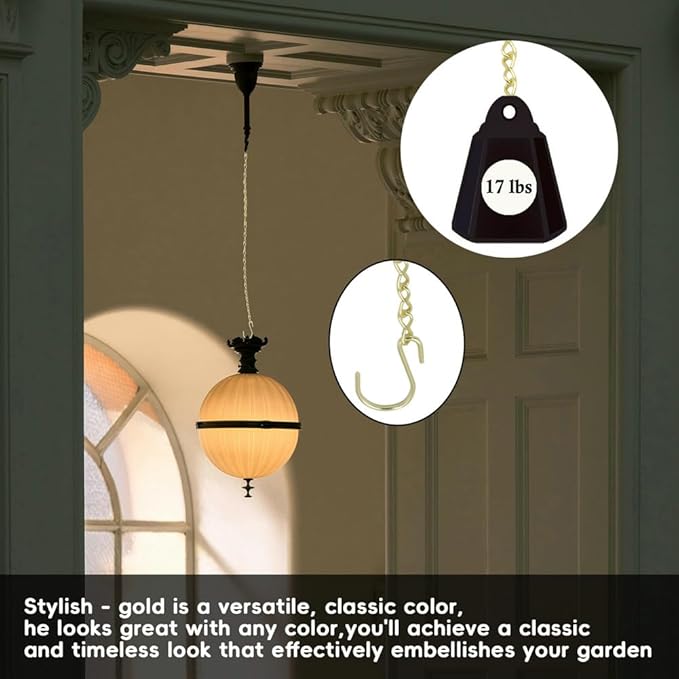 236 Inch Gold Hanging Baskets Chains - Adjustable Length, Brass Decorative Metal Chain with A Great Assortment of Hooks for Hanging Bird Feeders Planters Baskets Billboards Ornaments, Chain Hooks DIY YINGFENG