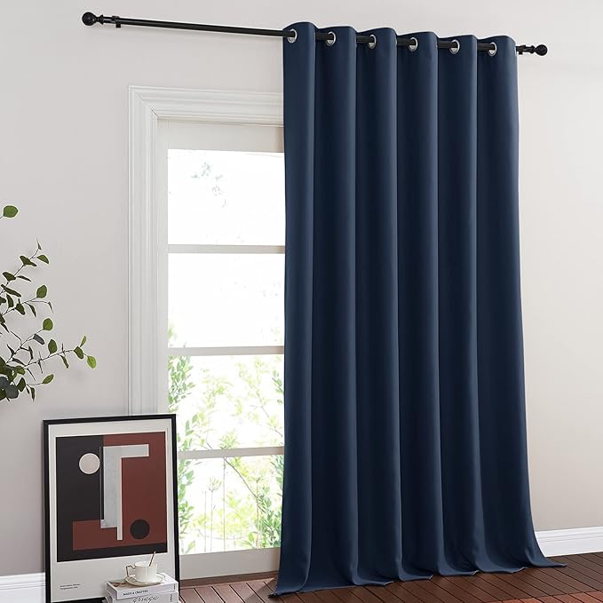 NICETOWN Navy Blue Blackout Room Divider Curtains 144 inch Length, Grommet Energy Saving Thermal Drapes Sound Reducing Window Treatments for Living Room, 1 Panel, W80 x L144 NICETOWN
