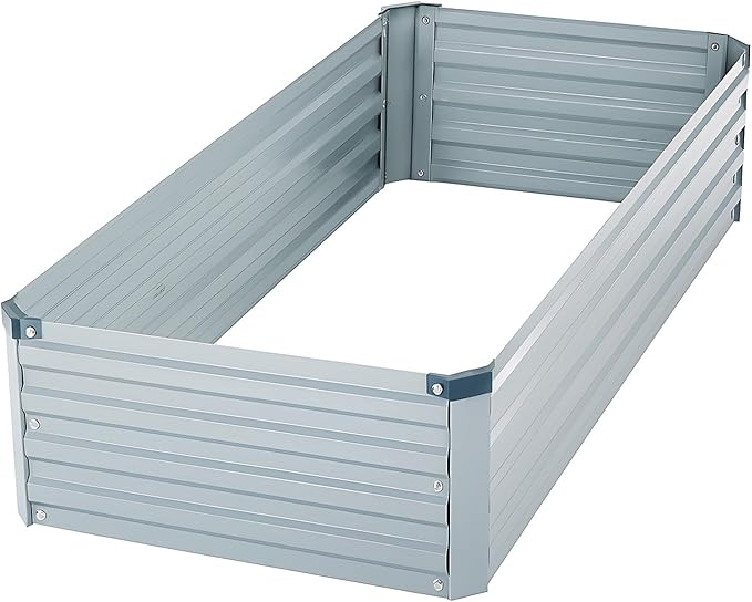 2 Pack 4x2x1FT Galvanized Raised Garden Bed Kit, Outdoor Metal Planter Box for Vegetables, Bottomless Rectangular Gardening Bed with Support Rods, Tool-Free Assembly, Gray Meberam