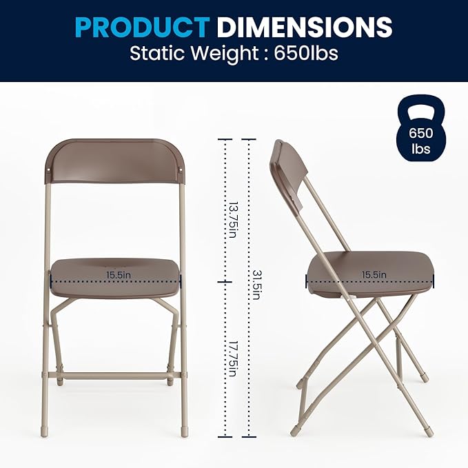 Flash Furniture Hercules Series Plastic Folding Chair - Brown - 6 Pack 650LB Weight Capacity Comfortable Event Chair-Lightweight Folding Chair FlashFurniture