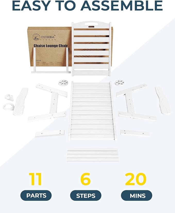 Outdoor Chaise Lounge Chair Set of 2, Patio Lounge Chairs for Outside, HDPE Lounge Chairs with Wheels & Cup Holder, Poly Lounge Chair with 5 Position for Poolside, Deck, White CIOKEA