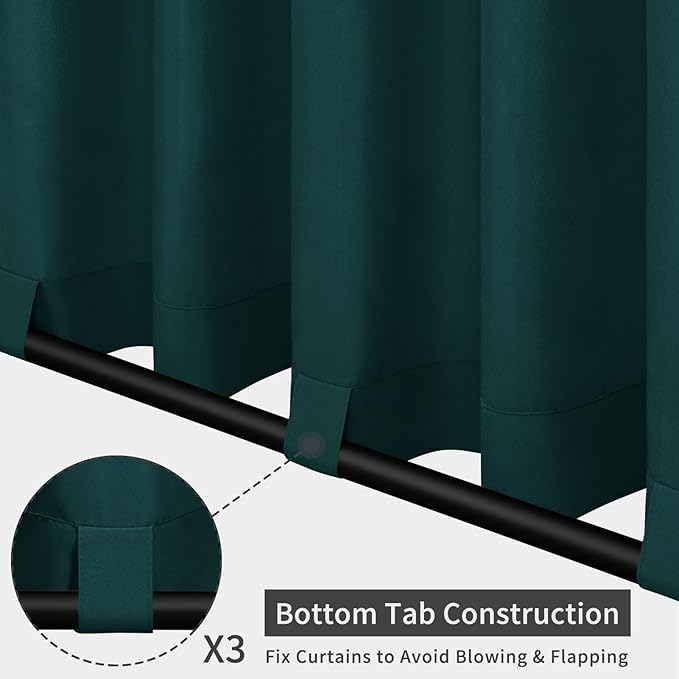 Easy-Going Outdoor Patio Curtains Detachable Tab Top Windproof Weatherproof Curtain for Cabana, Porch, Pergola and Gazebo, Tab Bottom Drape, 2 Panels, 54W x 96L inch, Teal Easy-Going