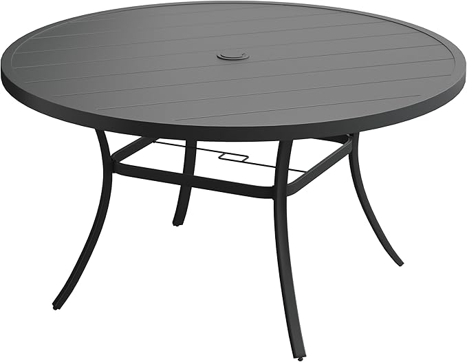 VICLLAX 50" Outdoor Round Patio Table with Umbrella Hole, All Weather Metal Round Outdoor Dining Table for Lawn Garden, 6-8 Person Table, Black HOME