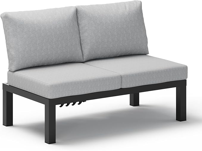 Aluminum Outdoor Patio Sofa Set, 2 Seats Modular Sectional Reclining Loveseat Sofa with Adjustable Backrest & Removable Cushions, All-Weather Conversation Sets for Garden & Yard, Gray Oasbira