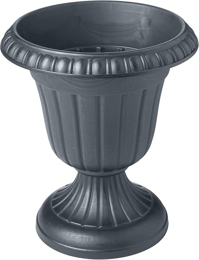 Arcadia Garden Products PL20GY Classic Traditional Plastic Urn Planter Indoor/Outdoor, 10" x 12", Gray Rootora