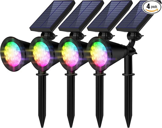 Solar Spot Lights Outdoor Waterproof, 18 LED Solar Powered Landscape Lighting Low Voltage Auto On/Off for Garden, Yard, Tree, Flag, Wall, Pathway, 4 Pack Rootora
