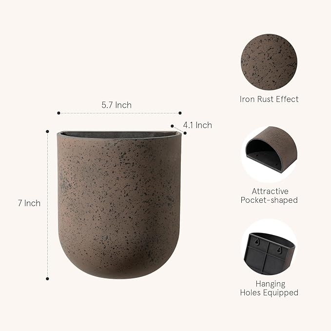 LA JOLIE MUSE Wall Hanging Planters for Indoor Plants, Hanging Flower Pots for Air Plants Succulent, Set of 2, 5.7L*4.1W*7H, Iron Rust LaJol%C3%ADeMuse