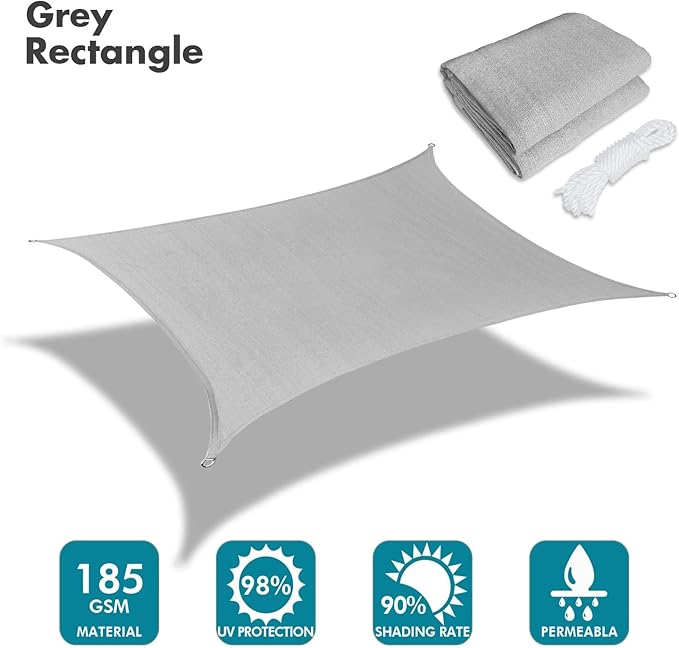 KANAGAWA Sun Shade Sail Curved 24'X24' Grey Rectangle Outdoor Shade Cover UV Blovk Canopy for Patio Garden Backyard Heavy Duty Permeable 185GSM (We Make Custom Size) KANAGAWA