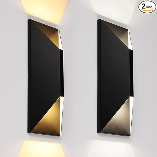 LEONLITE 5CCT Dimmable LED Up Down Wall Light, 100-277V, CRI 90+, IP65 Waterproof, 10%-100% Dimmable for Commercial Outdoor, 14 Inch Modern Porch Light, 2200K/2700K/3000K/4000K/5000K, Pack of 2 LEONLITE