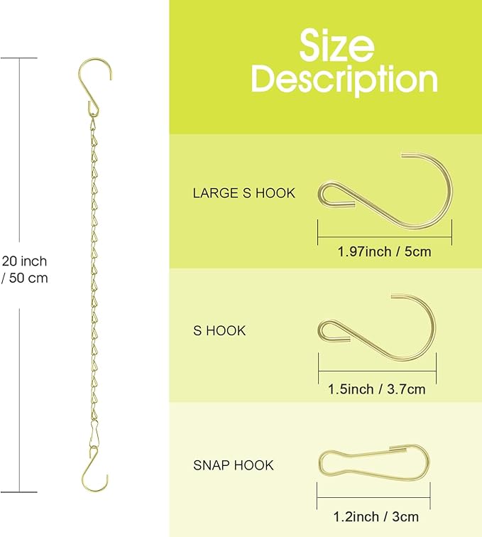 RIFNY 20 Inch Gold Chain for Hanging Plants, Small Plant Chains for Hanging Baskets Kits with Hooks for Bird Feeders Planters Billboards Lanterns Wind Chimes Ornaments Outdoor Indoor Use (5 PCS) RIFNY