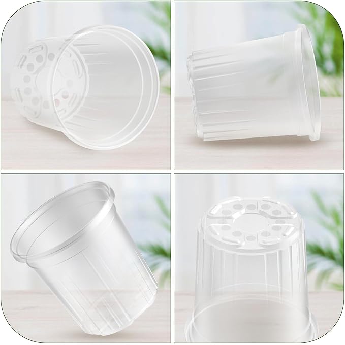 30 Packs 1 Gallon Reinforced Clear Nursery Pots with Drainage Holes, 7 Inch Transparent Plastic Plant Pot Seedling Planter for Vegetable Propagation, Root Cutting, Seed Starting Bluepro
