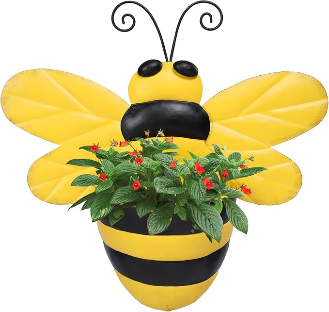 Metal Wall Planter Bee Wall Mounted Planters Small Flower Pot with Drainage for Indoor Outdoor Farmhouse Hanging Planter Succulent Plant Container Vertical Garden Yard Decor Chonsun