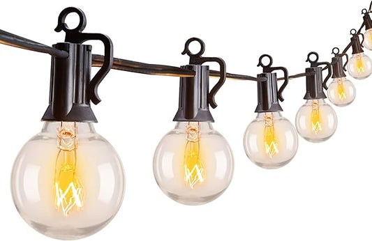 Outdoor String Light 55Feet G40 Globe Patio Lights with 52 Edison Glass Bulbs(2 Spare), Waterproof Connectable Hanging Christmas Lights for Backyard Porch Balcony Party Xmas Decor, E12 Socket, Black Brightown