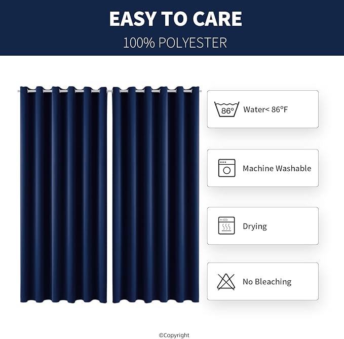 Water Proof Outside Curtains with Grommet Top for Porch, W84 x L120 Thermal Insulated Washable Light Block Outdoor Divider Drapes for Patio Gazebo Deck Pool Area Pergola Cabana (Navy) DivaenCamino