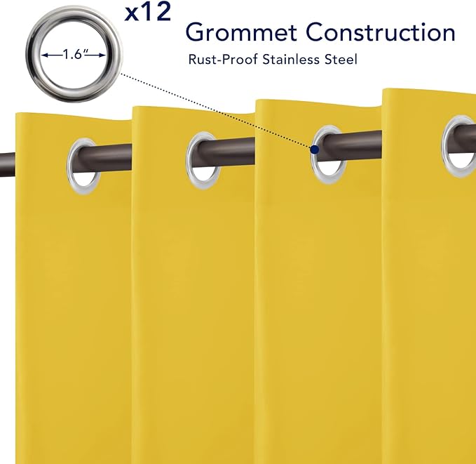 PureFit Outdoor Curtains for Patio Waterproof Weatherproof, UV Resistant Outside Curtains for Gazebo, Front Porch, Pergola, Sun Blocking Privacy Curtain, 100W x 95L inch, 1 Panel, Yellow PureFit