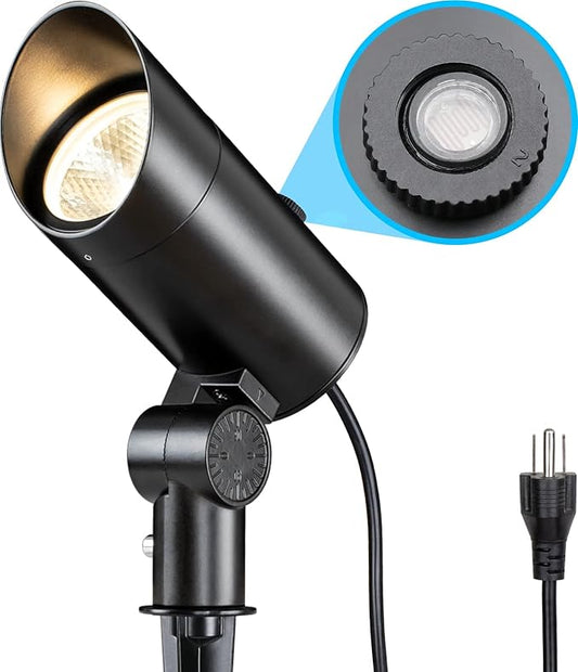 SUNVIE 30W Spot Lights Outdoor 120V Dusk to Dawn Outdoor LED Spotlight Plug in with Photocell Sensor 3000K Waterproof Bright Flag Pole Light for Yard Tree Garden Landscape Lighting with Stake 6FT Cord SUNVIE