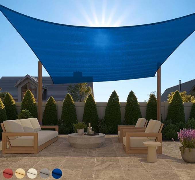 GORILLA GRIP Heavy Duty Sun Shade, UV Protection Fade Tear and Rust Resistant Rectangle Sunshade Canopy, Curved Edges Blocks Sunlight, Breathable Sail, Outdoor Patio, Lawn Garden 12x12 FT Blue GorillaGrip