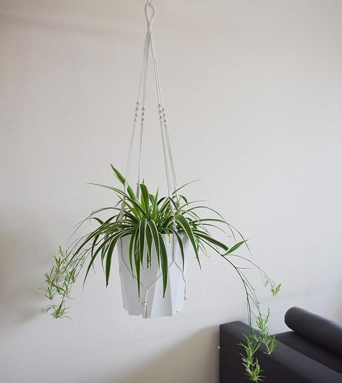 Macrame Plant Hanger Extra Long (52") Indoor Plant Holder with Beads, no Tassel- Long Plant Hanger for Tall Ceiling- Hanging Plant Holder for 6”-14”Pots -(1 Pack) Xibelezal