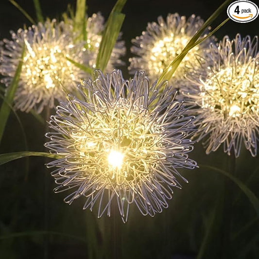 4PK 32LED Solar Garden Lights Outdoor, Dandelion Solar Lights Outdoor, IP65 Waterproof Firefly Light Outside Decor for Patio Pathway, Sway by Wind for Fairy Garden Dandelion Decorations, Warm White KAQ