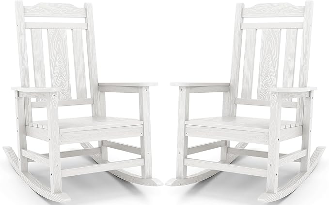 SERWALL Oversized Outdoor Rocking Chair Set of 2, HDPE Outdoor Rocking Chair for Adults, White SERWALL