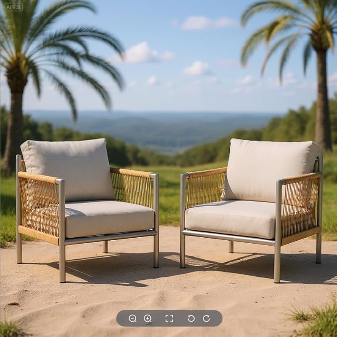 ZANDOR Aluminum Outdoor Patio Furniture 2 Pcs Armchair, All-Weather Metal Modern Outside Furniture with Washable Thick Cushion, HDPE Woven Rope Rattan Bistro Sofa Chair, Garden/Backyard/Porch, Silver ZANDOR%7CCraftingYourOutdoorElegance