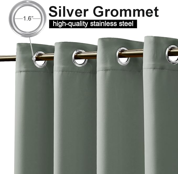 NICETOWN Windproof Sage Green Outdoor Curtains 2 Panels Top and Bottom Grommet for Patio Waterproof, Fixed Outdoor Blinds Keep Warm & Privacy Thermal Insulated Blackout Drapes for Cabana, W52 x L84 NICETOWN