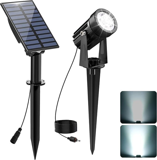 Solar Spot Lights Outdoor, Solar Landscape Spotlights IP65 Waterproof 9.8ft Cable,Auto On/Off Outdoor Wall Lights for Garden Yard Driveway Porch Walkway Pool (6000K White) CREPOW