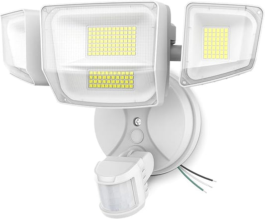 Onforu 90W 10000LM LED Motion Sensor Outdoor Lights, 4-Head Dusk to Dawn Outdoor Lighting, Hardwired Flood Lights, IP66 Waterproof 6500K Security Floodlight for Outside (White) Onforu