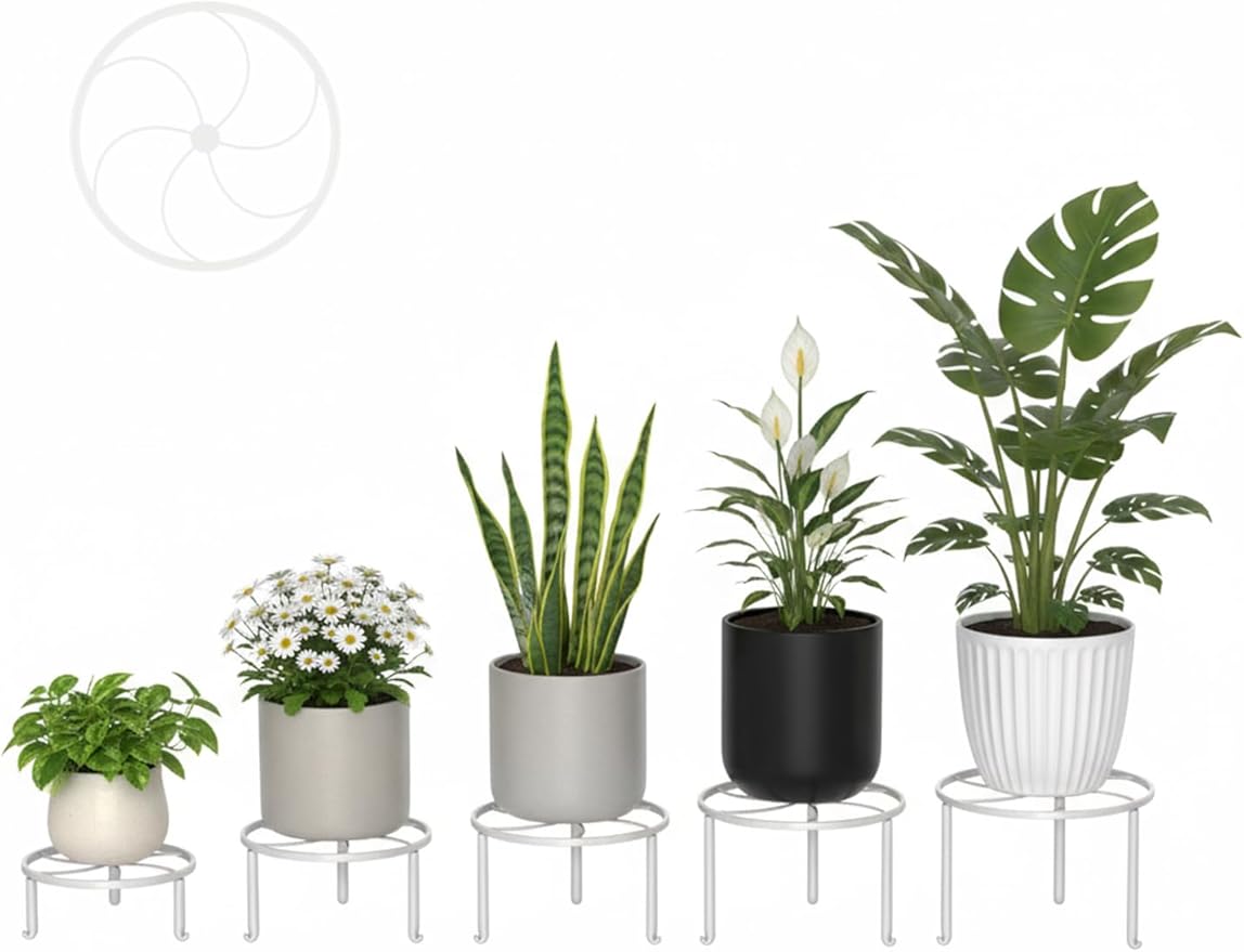 5 Pack Metal Plant Stand Indoor Outdoor Low Corner Plant Stand Heavy Duty Rustproof Iron Round Supports Rack for Planter Flower Pot Rack Display Shelf Rootora