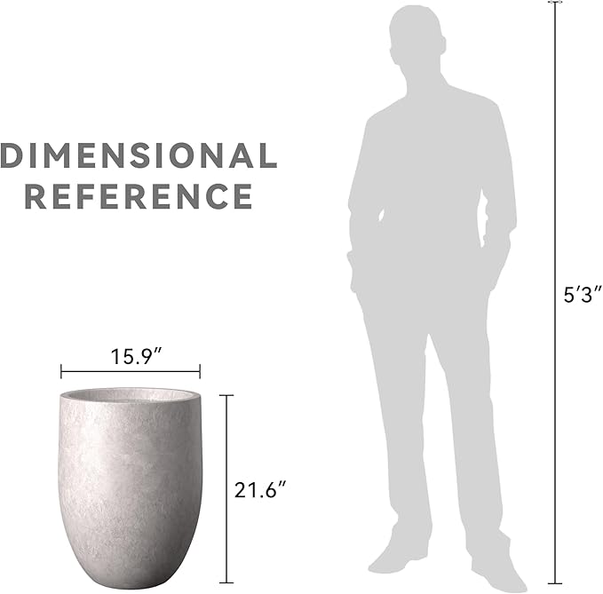 Kante Tall Concrete Planter, 21.7-Inch Height Light Gray Large Indoor Outdoor Plant Pot with Drainage Hole for Patio Garden Home, Modern Decor for Flowers and Tree Kante