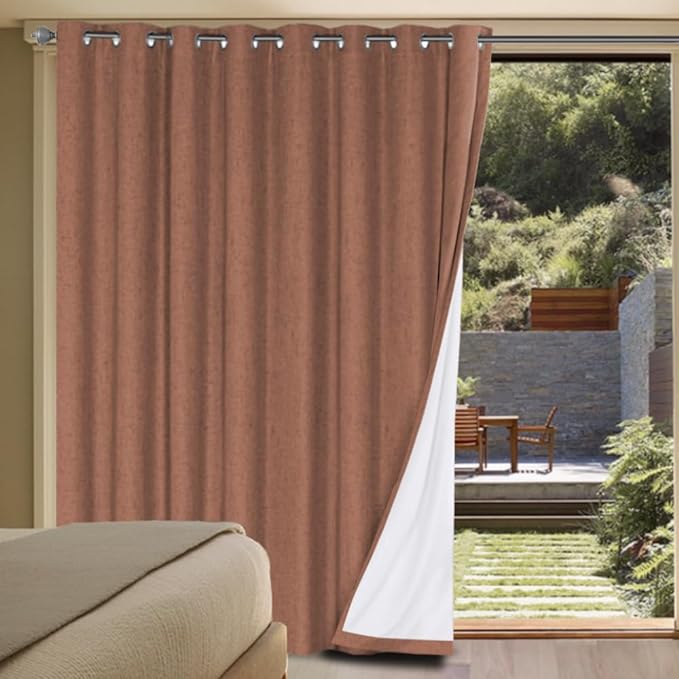H.VERSAILTEX Linen Blackout Curtains Durable Thick Textured Linen Look 100% Blackout Patio Door Curtain Anti Rust Grommet Extra Wide Sliding Door Curtain Panel, W100 x L84 inch, Washed Spice HVERSAILTEX