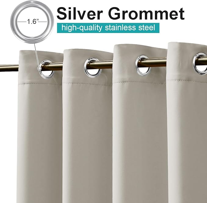 NICETOWN Patio Curtain for Outdoor Waterproof 120" Long, Stainless Grommet Thermal Insulated Sun Blocking Outdoor Drape for Balcony, UV Protection Outside Privacy Blind, 52" Wide, Natural, 1 Panel NICETOWN