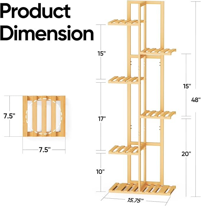 ROSSNY 48 Inch Talll Plant Stand Indoor, 6 Tier 7 Potted Bamboo Plant Stands for Indoor Plants, Corner Plant Stand, Plant Shelf For Indoor, Tiered Plant Stands, Indoor Plant Holder, Natural ROSSNY
